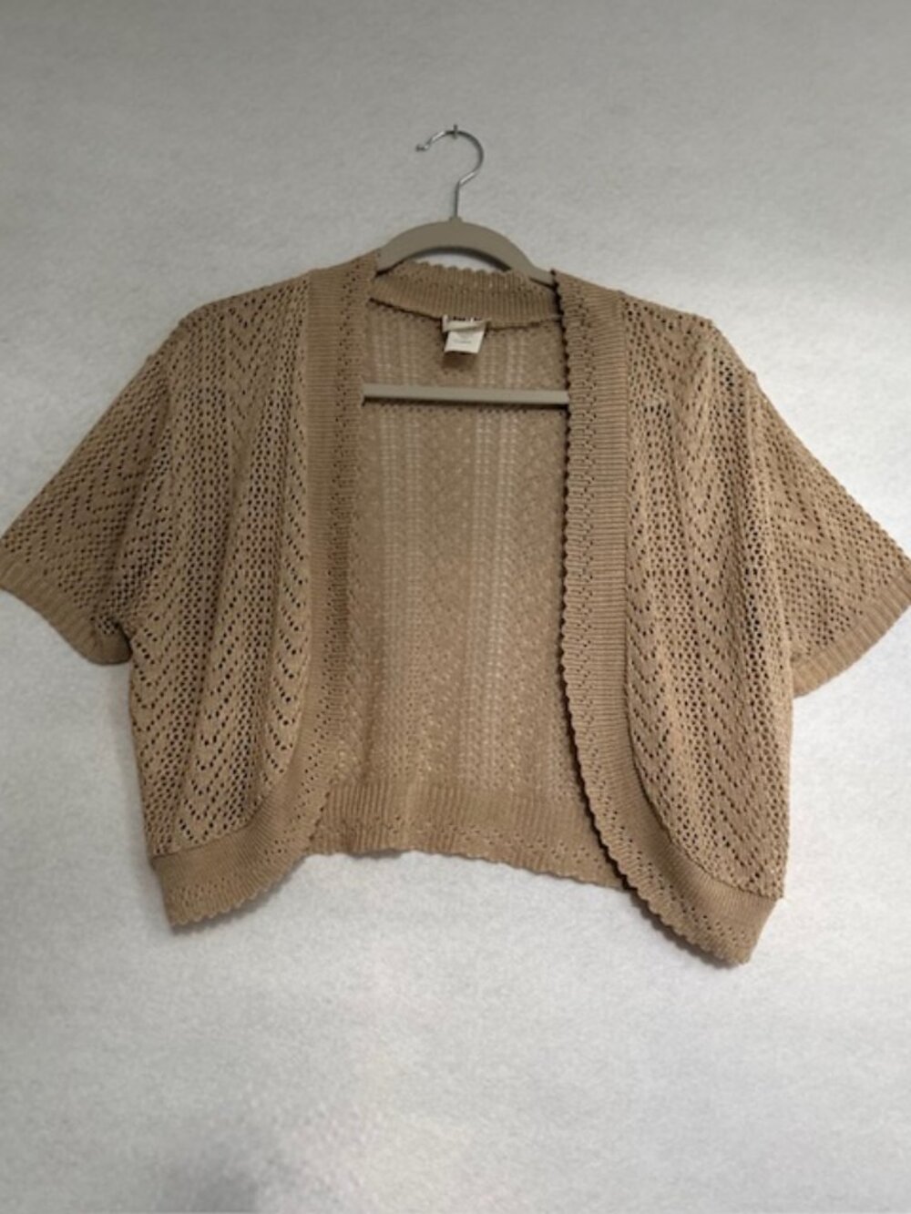 Sweet Kizz Open Tan Crocheted Cardigan Cropped Shrug Bolero Style Size XL
